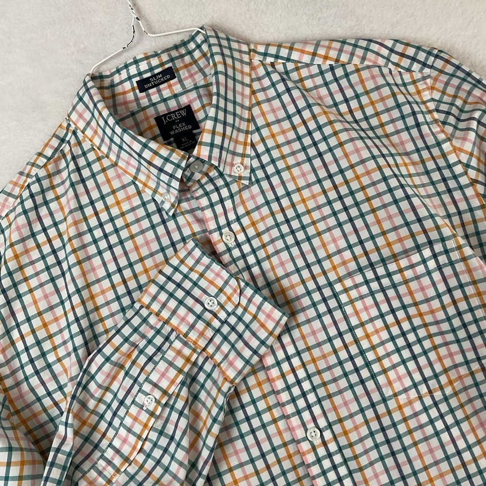 J Crew Flex‎ Washed Shirt Mens XL Plaid Long Sleeve Button Down Slim Untucked
